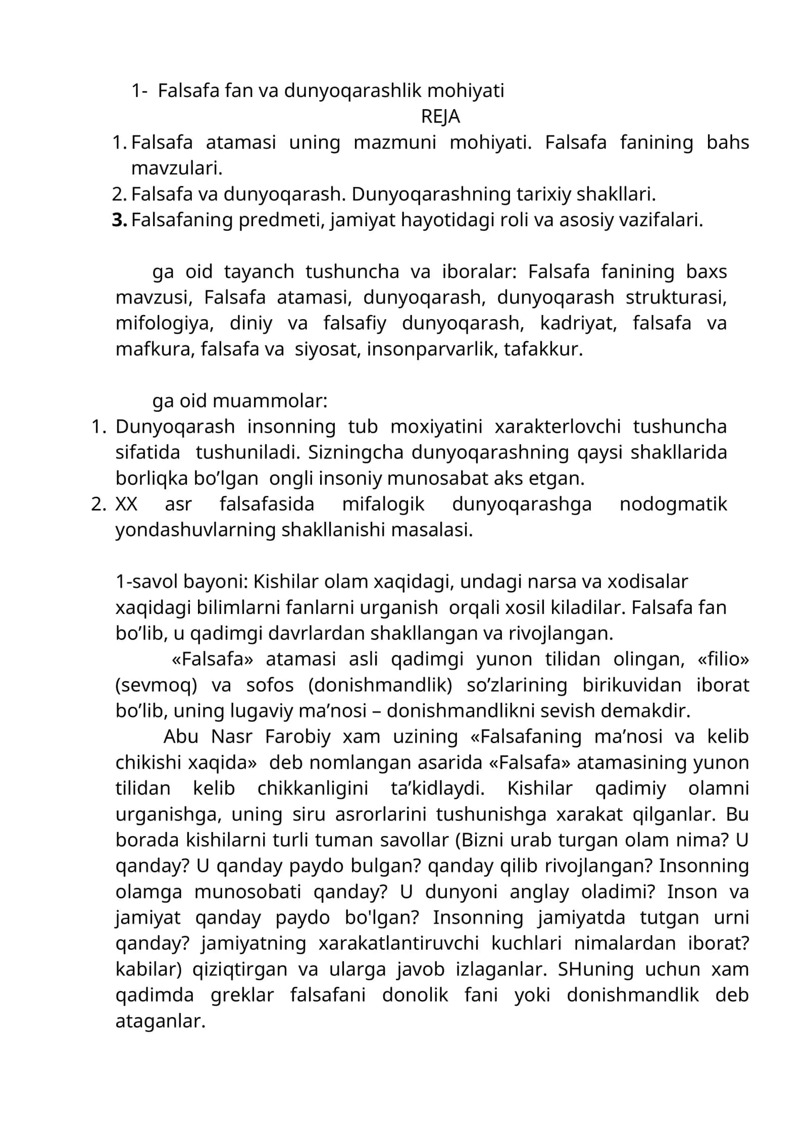 Falsafa fan va dunyoqarashlik mohiyati 1