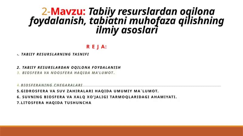 Tabiiy resurslardan oqilona foydalanish 1