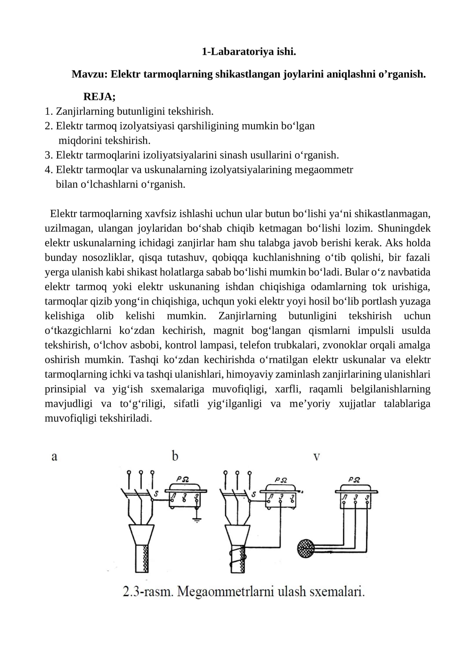 Elektr tarmoqlarning shikastlangan joylarini aniqlashni o’rganish 1