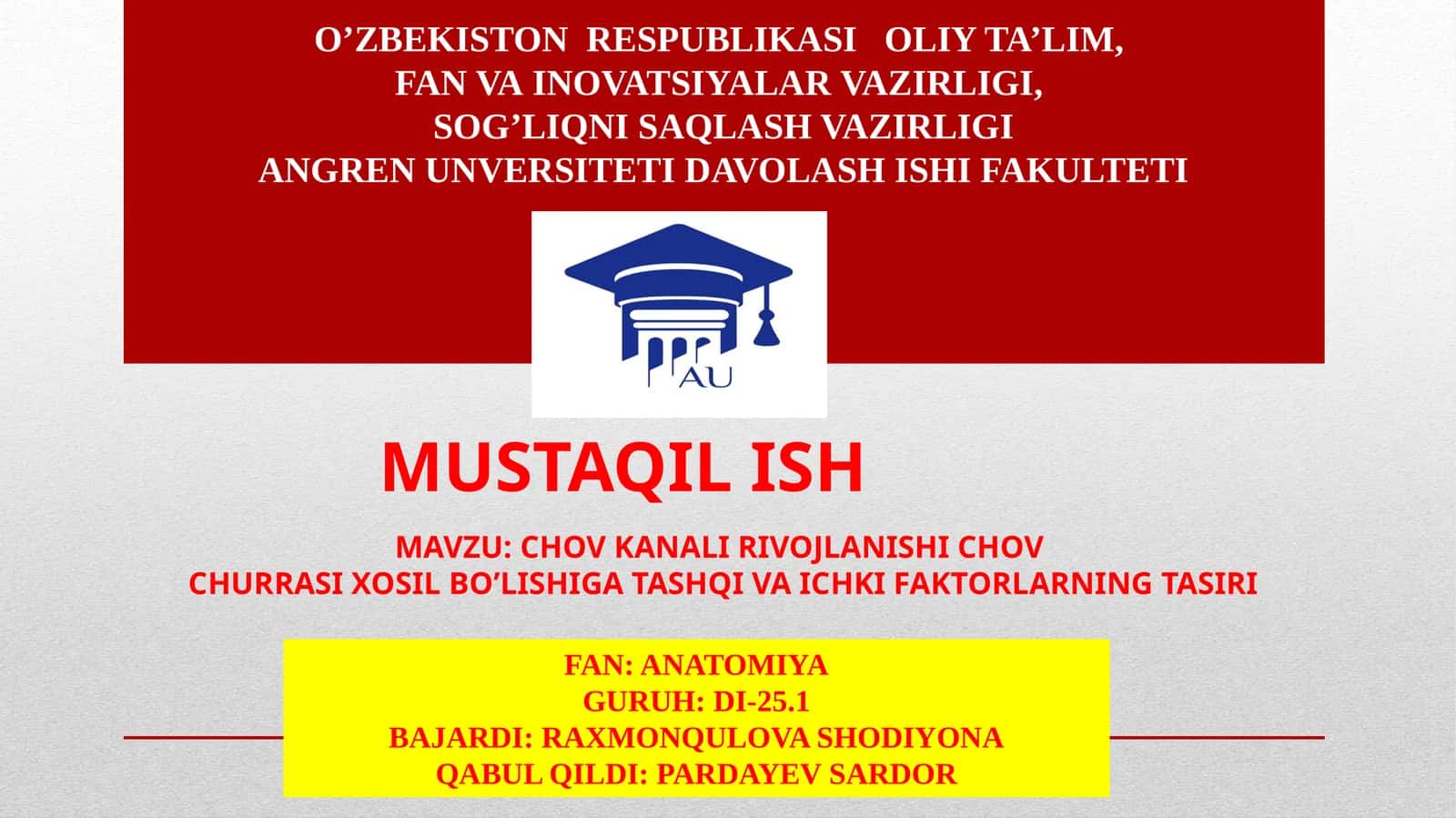 CHOV KANALI RIVOJLANISHI CHOV 1