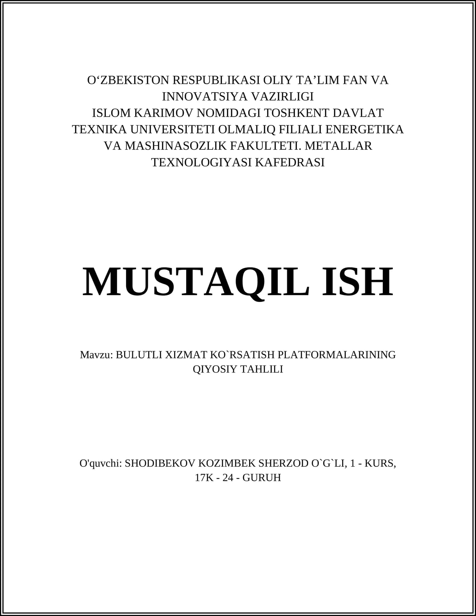 BULUTLI XIZMAT KO`RSATISH PLATFORMALARINING QIYOSIY TAHLILI 1