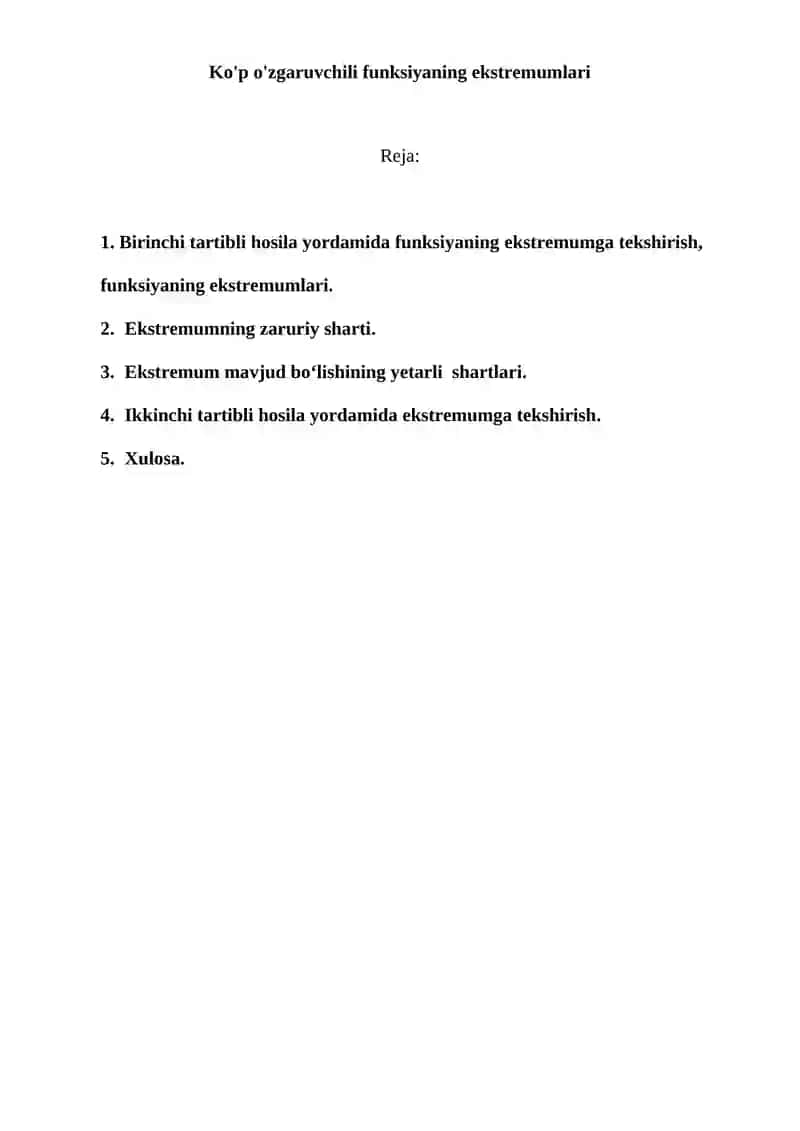 Ekstremumning Zaruriy Sharti