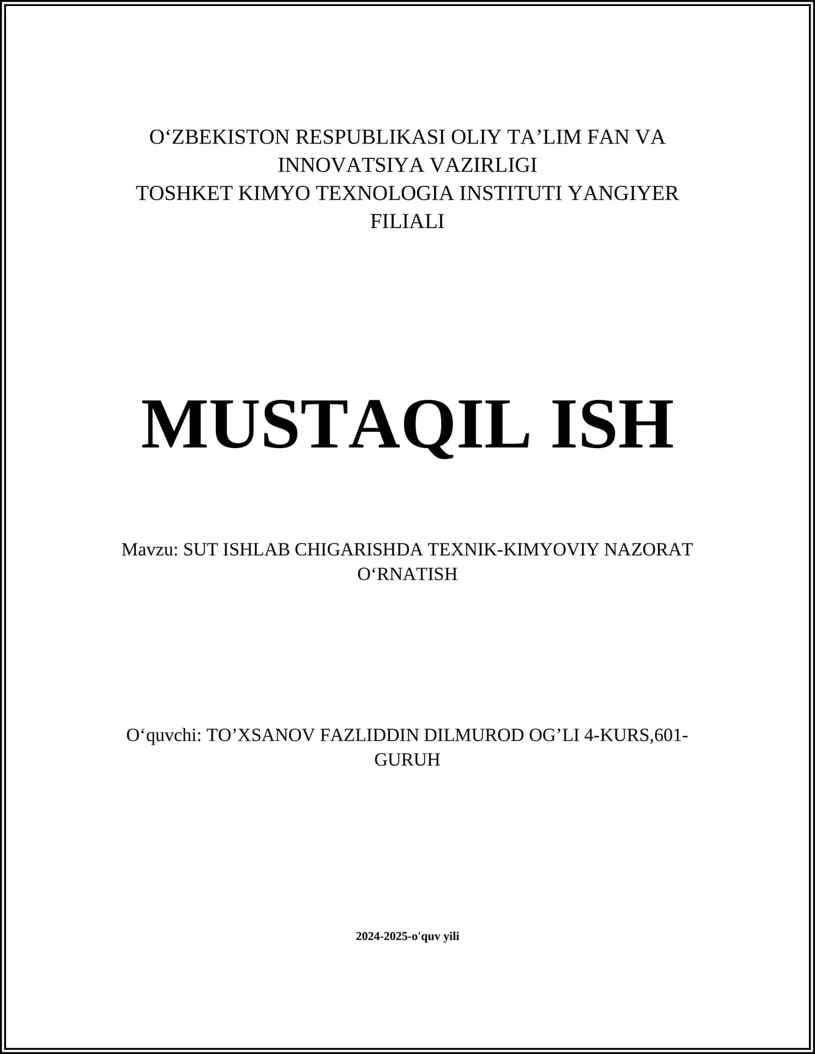 SUT ISHLAB CHIGARISHDA TEXNIK-KIMYOVIY NAZORAT OʻRNATISH 1