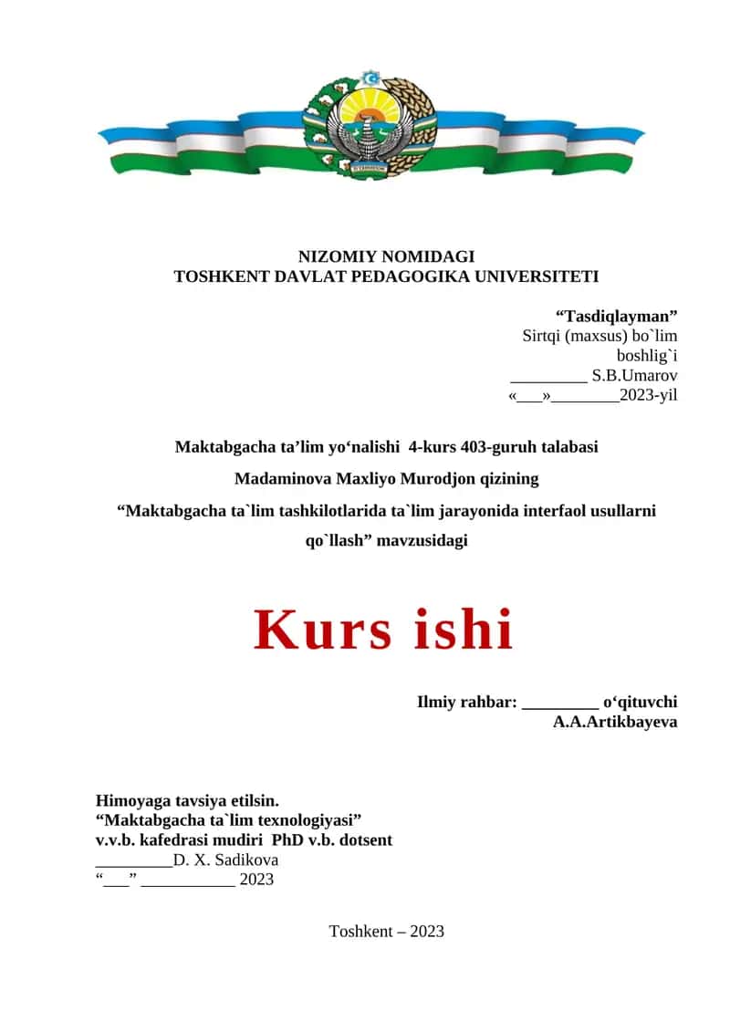 Maktabgacha ta`limda pedagogik jarayonlarni loyihalashtirish 1