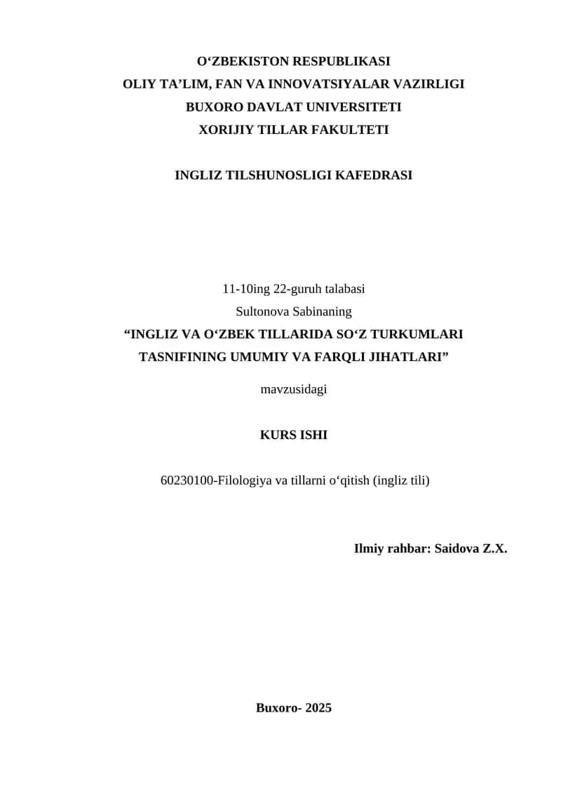 INGLIZ VA O‘ZBEK TILLARIDA SO‘Z TURKUMLARI TASNIFINING UMUMIY VA FARQLI JIHATLARI 1