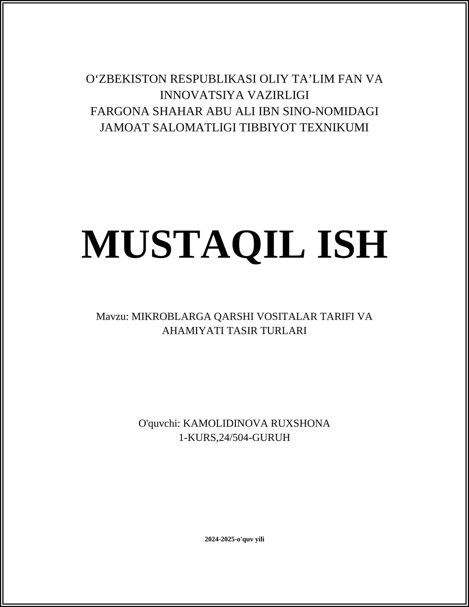 MIKROBLARGA QARSHI VOSITALAR TARIFI VA AHAMIYATI TASIR TURLARI 1