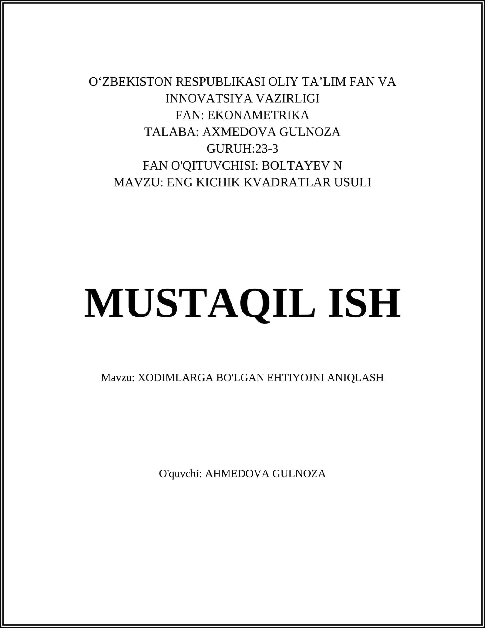 ENG KICHIK KVADRATLAR USULI 1