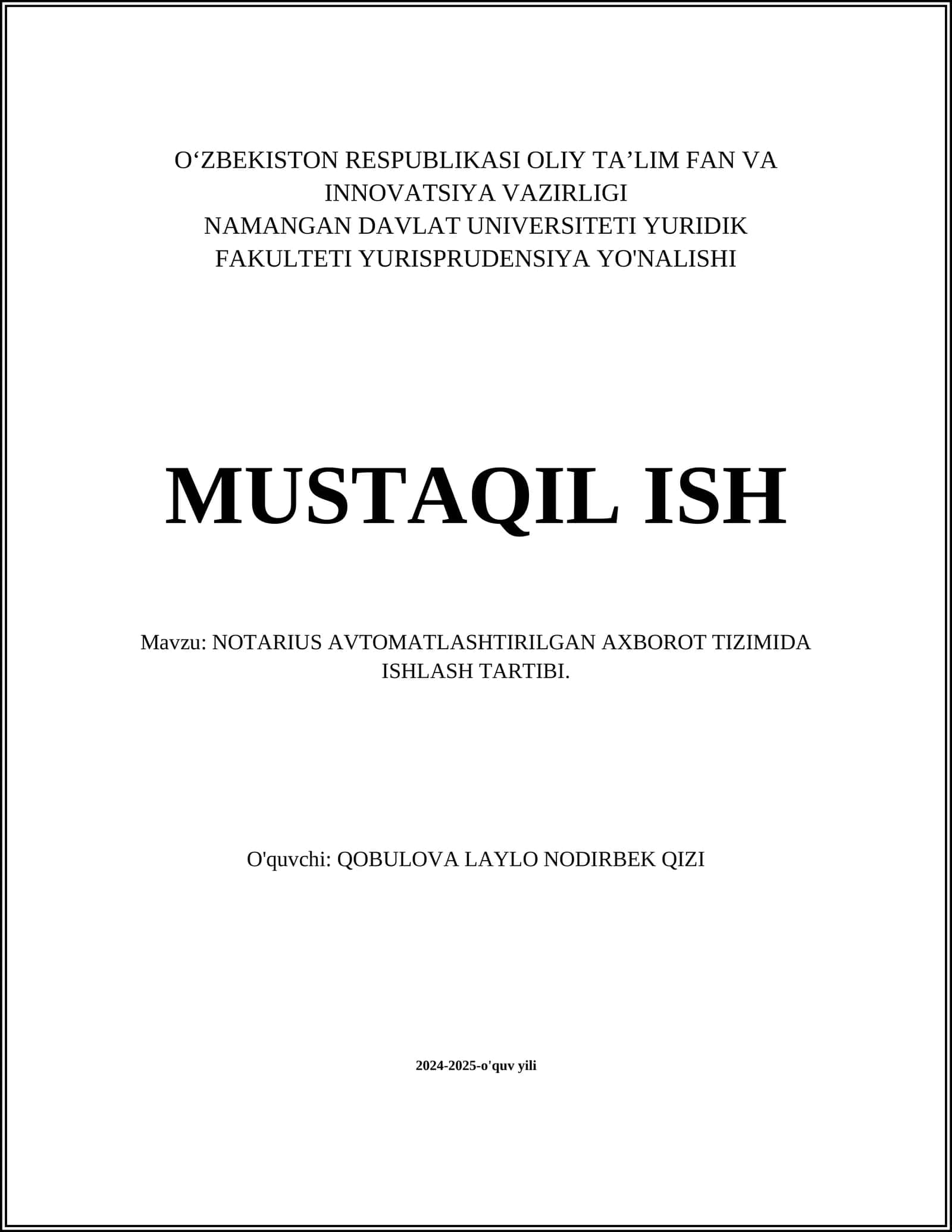 NOTARIUS AVTOMATLASHTIRILGAN AXBOROT TIZIMIDA ISHLASH TARTIBI 1