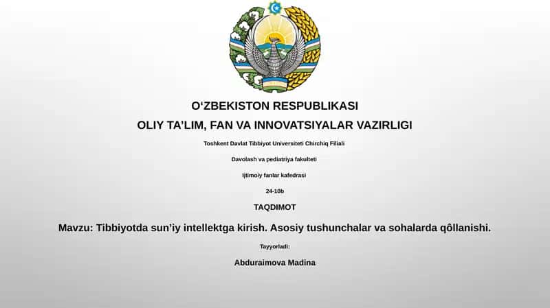 Tibbiyotda sunʼiy intellektga kirish 1