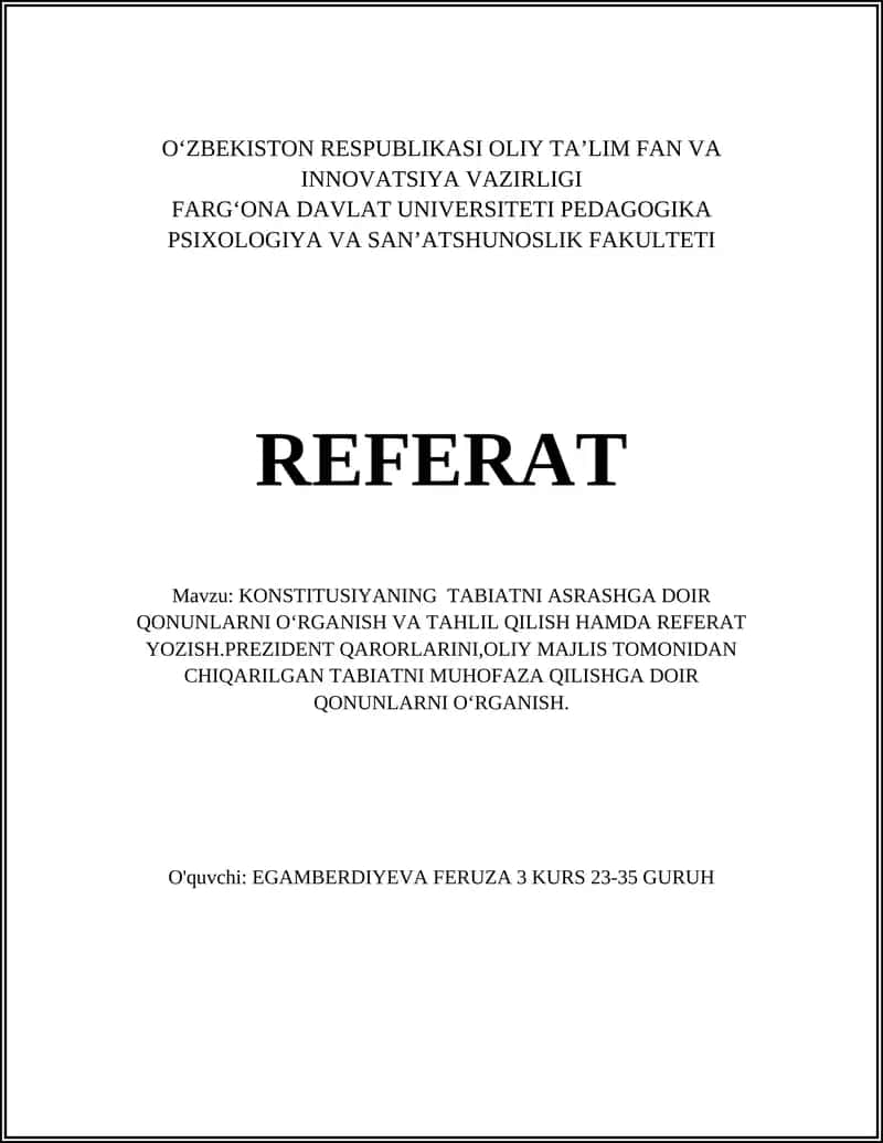 KONSTITUSIYANING TABIATNI ASRASHGA DOIR QONUNLARNI О‘RGANISH VA TAHLIL QILISH HAMDA REFERAT YOZISH 1