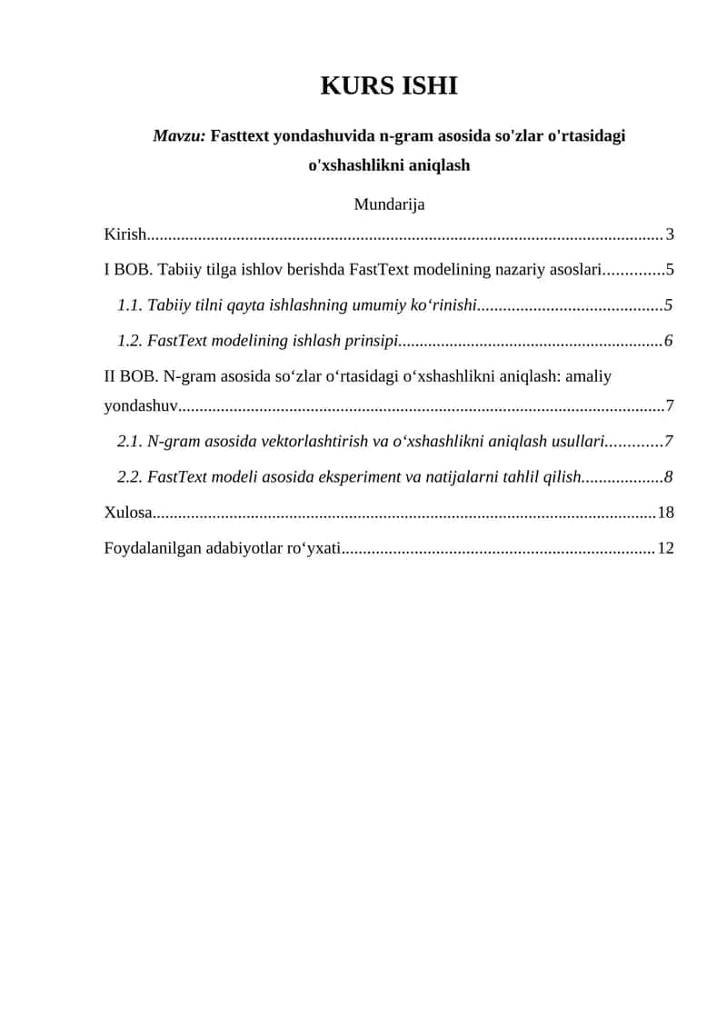 Fasttext yondashuvida n-gram asosida so'zlar o'rtasidagi o'xshashlikni aniqlash 1