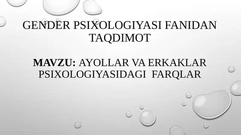 Ayollar va erkaklar psixologiyasidagi farqlar 1