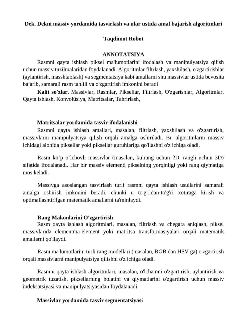 Massivlar yordamida tasvirlash algoritmlari 1