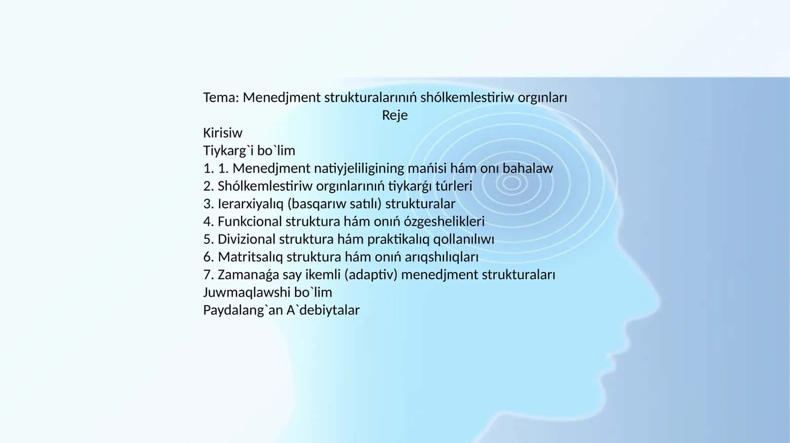 Menedjment strukturalarınıń shólkemlestiriw orgınları 1
