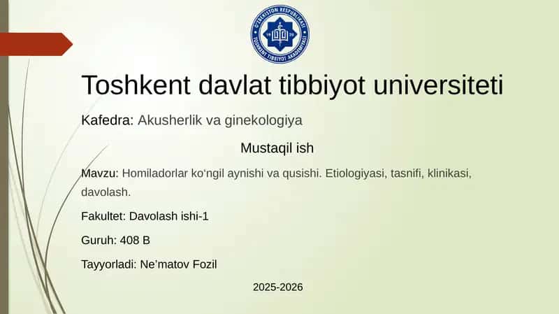 Homiladorlar ko‘ngil aynishi va qusishi 1