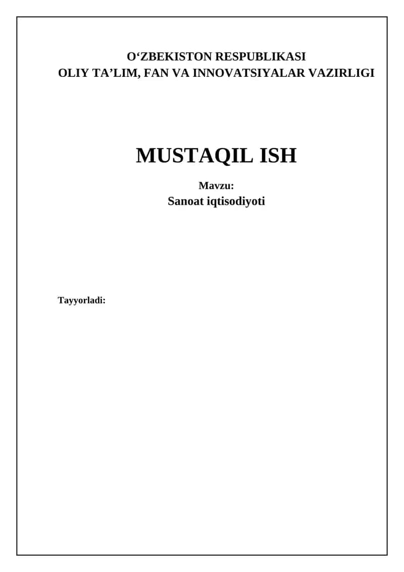 Sanoat iqtisodiyotiga kirish 1