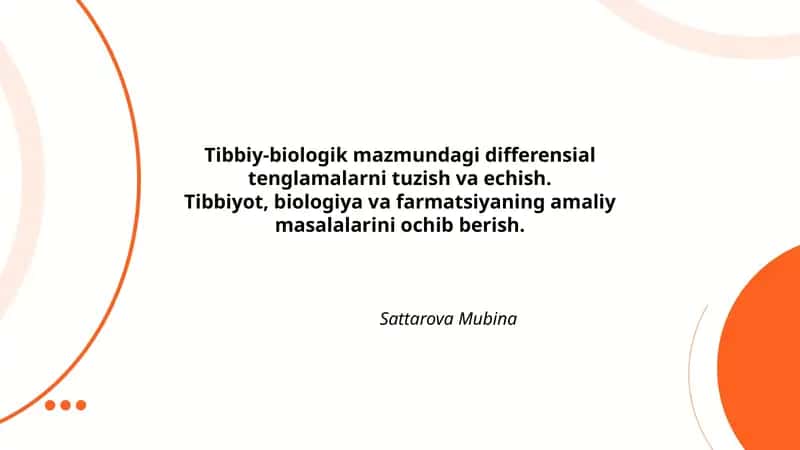 Tibbiy-biologik mazmunda differensial tenglamalar 1