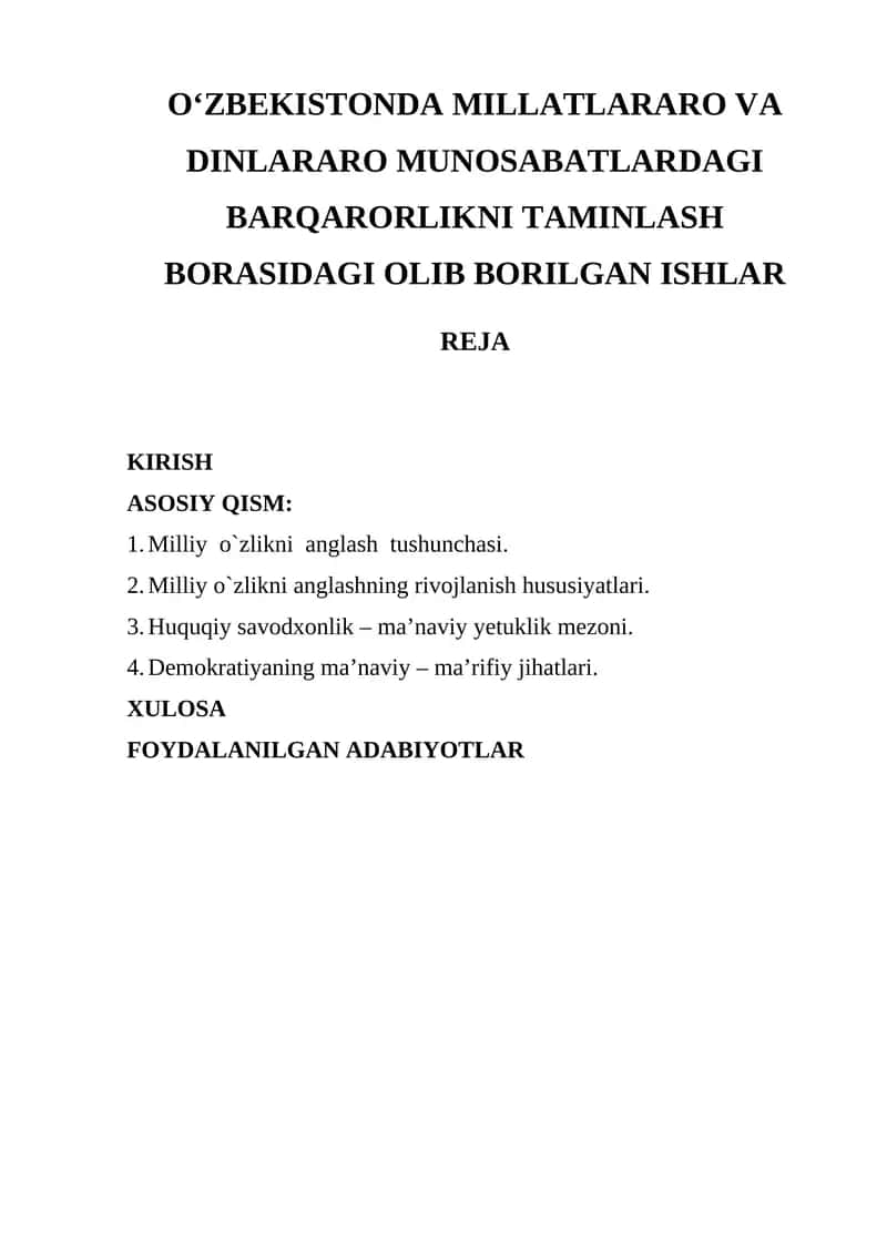 O‘zbekistonda Millatlararo va Dinlararo Munosabatlardagi Barqarorlikni Taminlash Borasidagi Olib Borilgan Ishlar 1