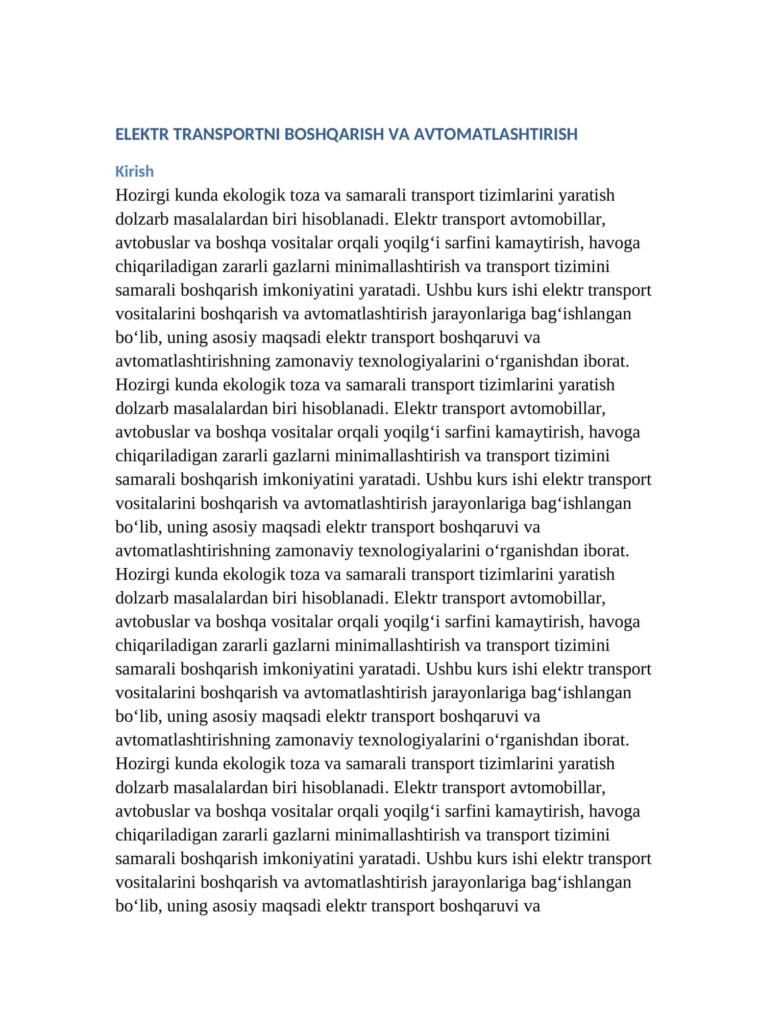 ELEKTR TRANSPORTNI BOSHQARISH VA AVTOMATLASHTIRISH 1