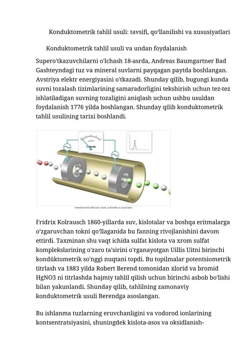 Konduktometrik tahlil usuli: tavsifi, qoʻllanilishi va xususiyatlari 1
