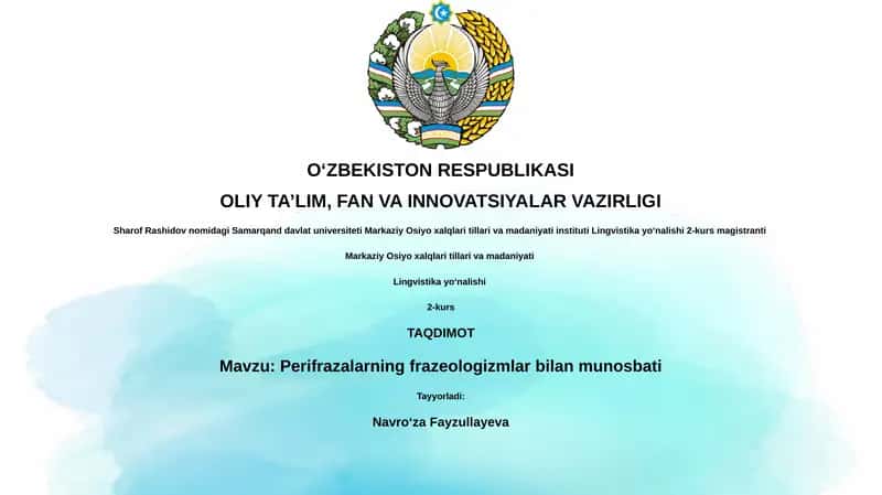 Perifrazalarning frazeologizmlar bilan munosbati 1