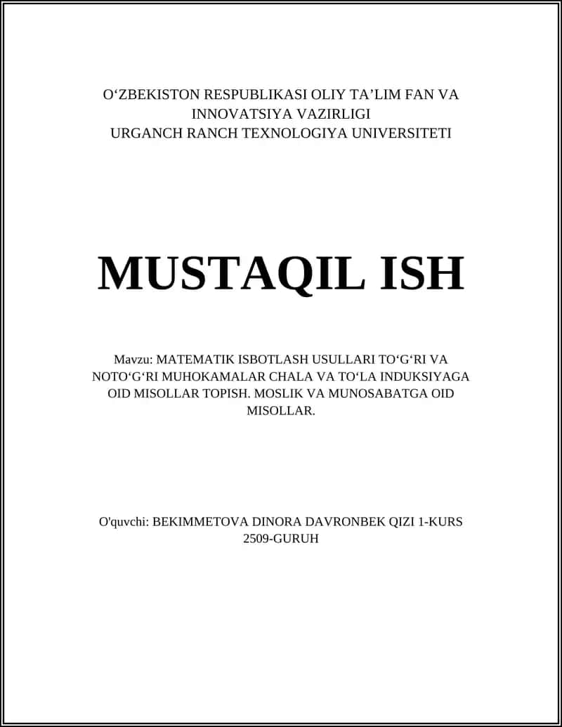 MATEMATIK ISBOTLASH USULLARI 1