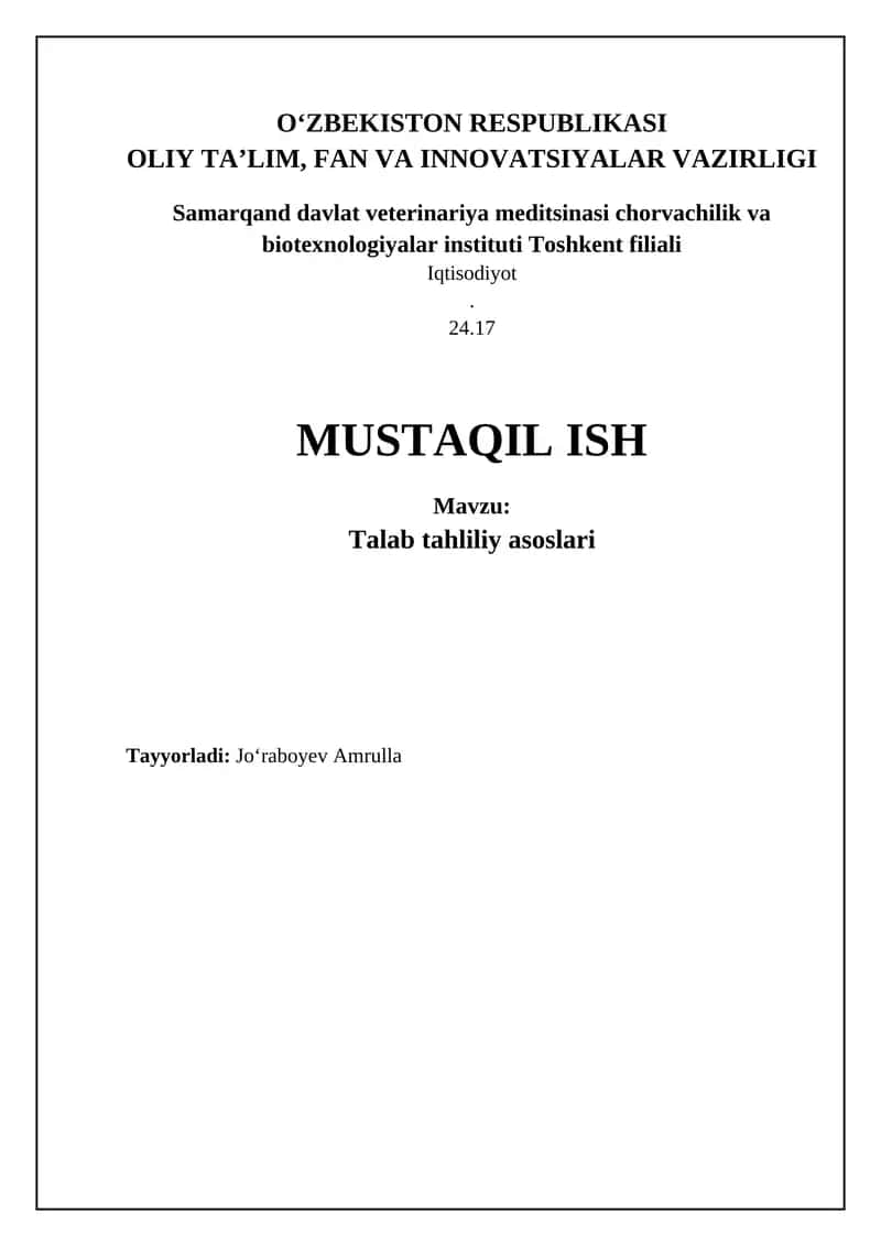 Talab tahlilining asoslari va talab qonuni 1