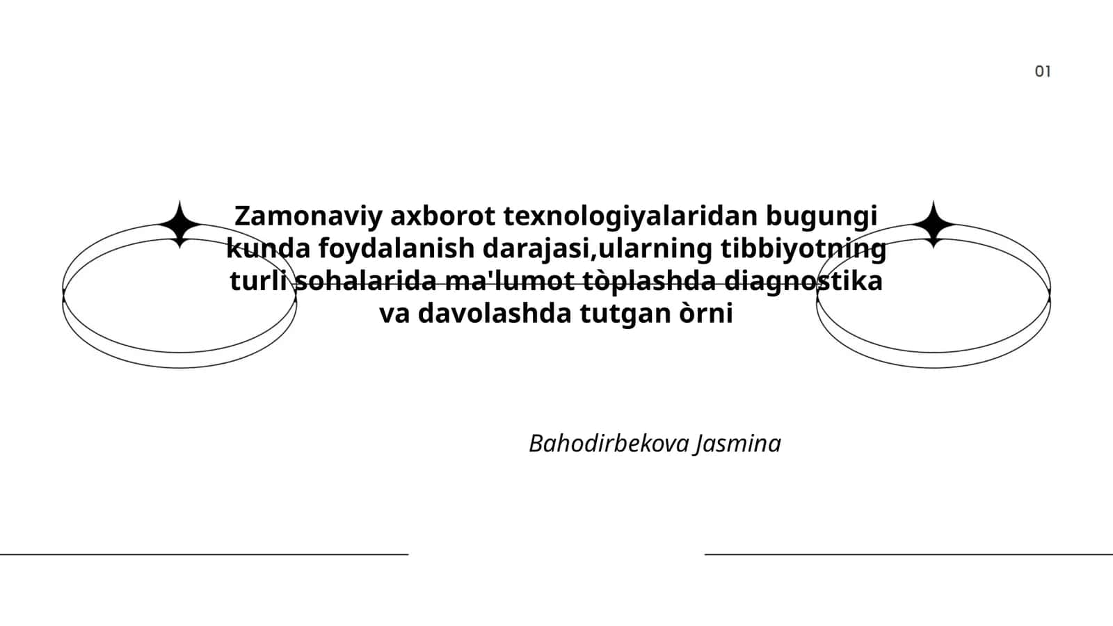Zamonaviy axborot texnologiyalaridan bugungi kunda foydalanish darajasi,ularning tibbiyotning turli sohalarida ma'lumot tòplashda diagnostika va davolashda tutgan òrni 1