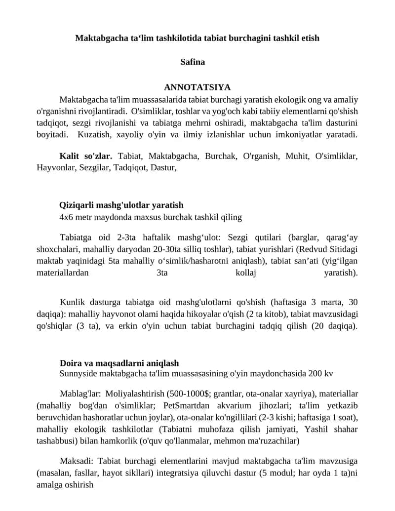 Maktabgacha ta‘lim tashkilotida tabiat burchagini tashkil etish 1