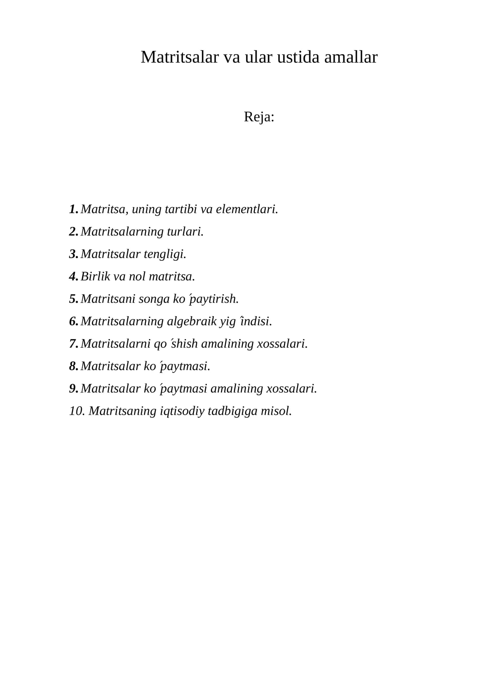 Matritsalar va ular ustida amallar 1