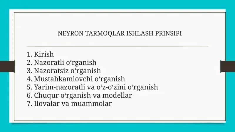 NEYRON TARMOQLAR ISHLASH PRINSIPI 1