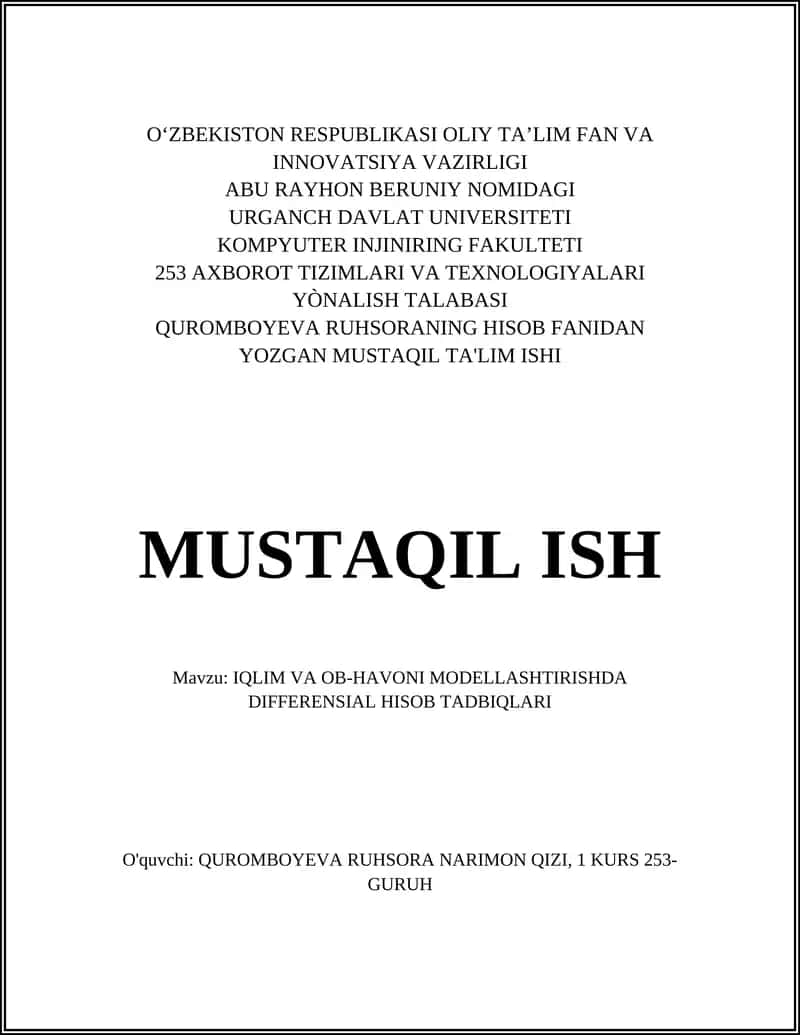 IQLIM VA OB-HAVONI MODELLASHTIRISHDA DIFFERENSIAL HISOB TADBIQLARI 1