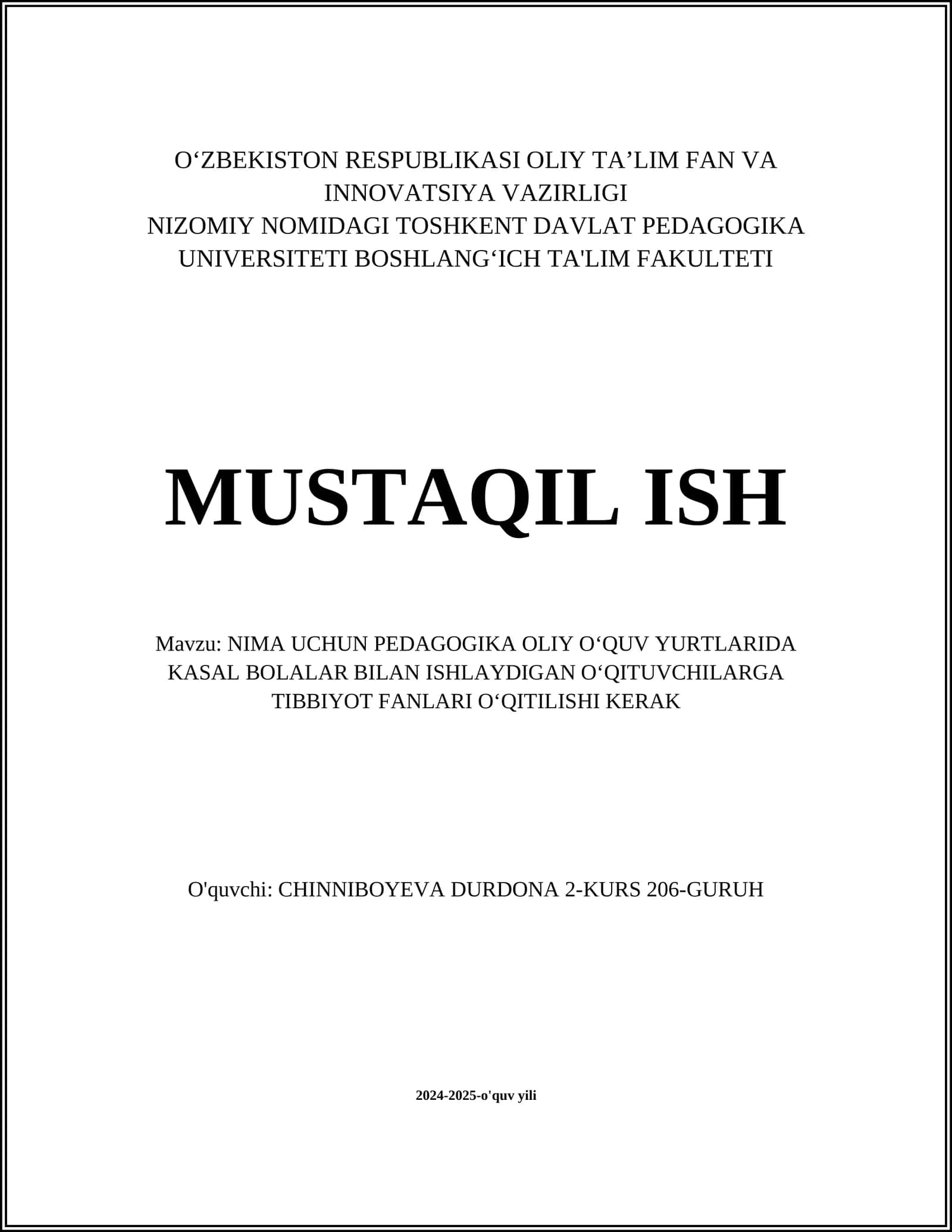 NIMA UCHUN PEDAGOGIKA OLIY OʻQUV YURTLARIDA KASAL BOLALAR BILAN ISHLAYDIGAN OʻQITUVCHILARGA TIBBIYOT FANLARI OʻQITILISHI KERAK 1