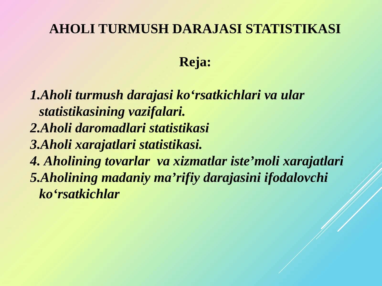 AHOLI TURMUSH DARAJASI STATISTIKASI 1