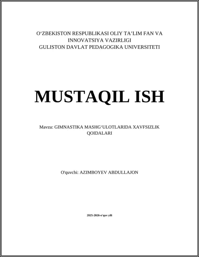 GIMNASTIKA MASHGʻULOTLARIDA XAVFSIZLIK QOIDALARI 1