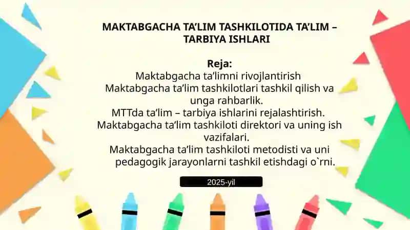 Maktabgacha ta’limni rivojlantirish