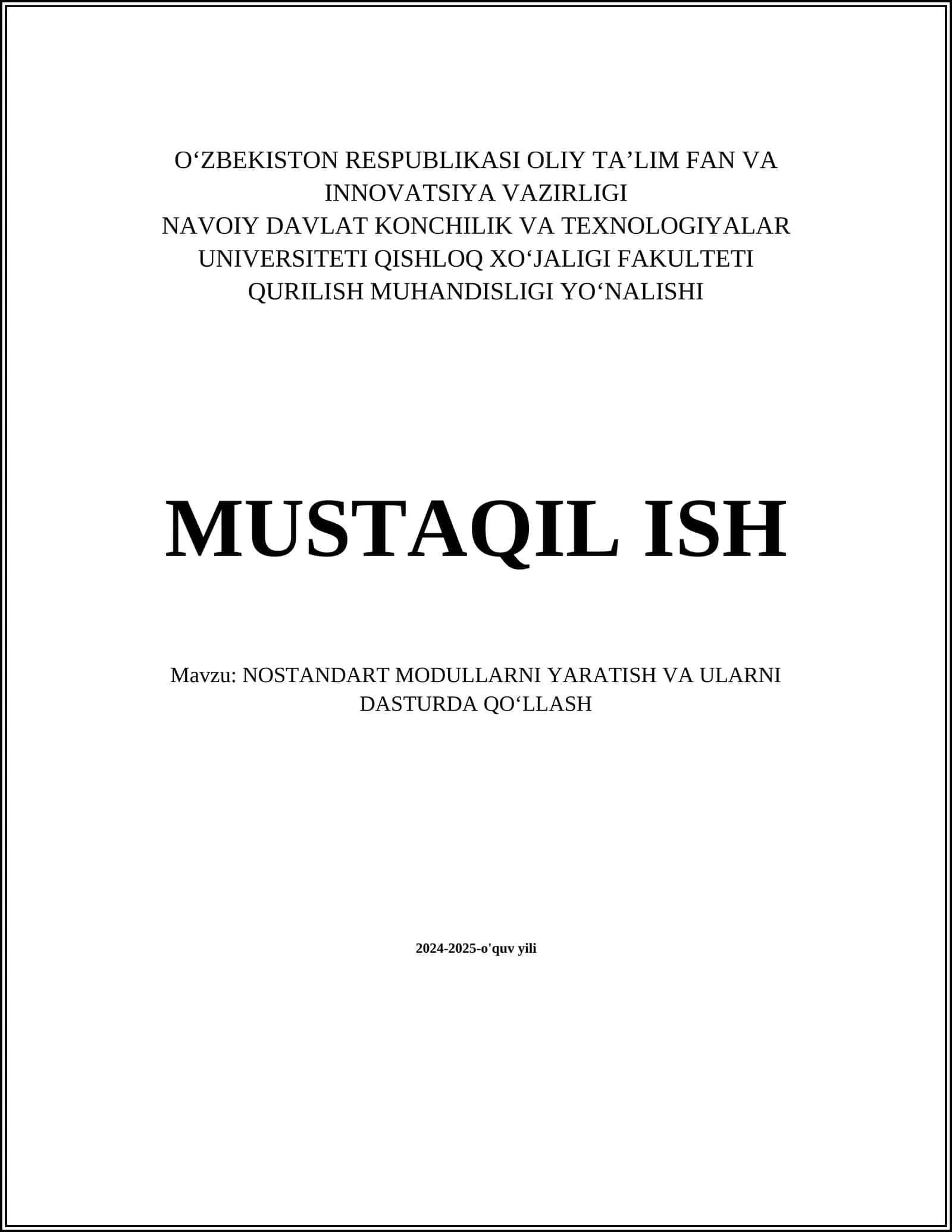 NOSTANDART MODULLARNI YARATISH VA ULARNI DASTURDA QOʻLLASH 1