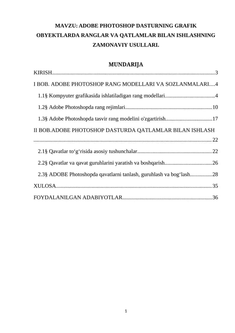 ADOBE PHOTOSHOP DASTURNING GRAFIK OBYEKTLARDA RANGLAR VA QATLAMLAR BILAN ISHLASHNING ZAMONAVIY USULLARI 1