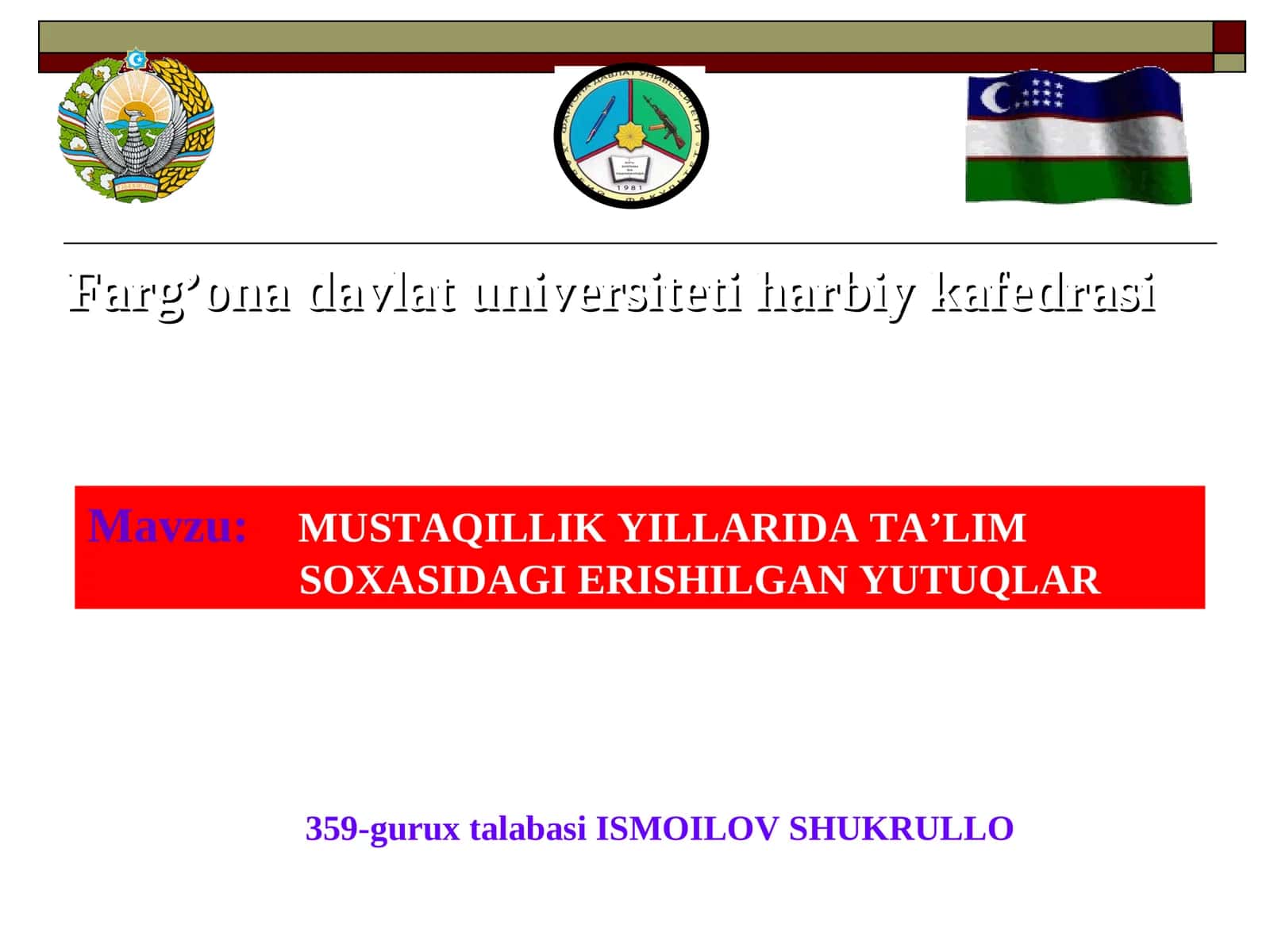 MUSTAQILLIK YILLARIDA TA’LIM SOXASIDAGI ERISHILGAN YUTUQLAR 1