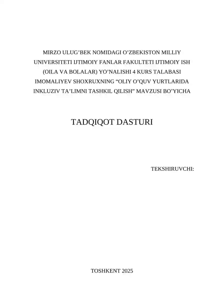 OLIY O’QUV YURTLARIDA INKLUZIV TA’LIMNI TASHKIL QILISH
