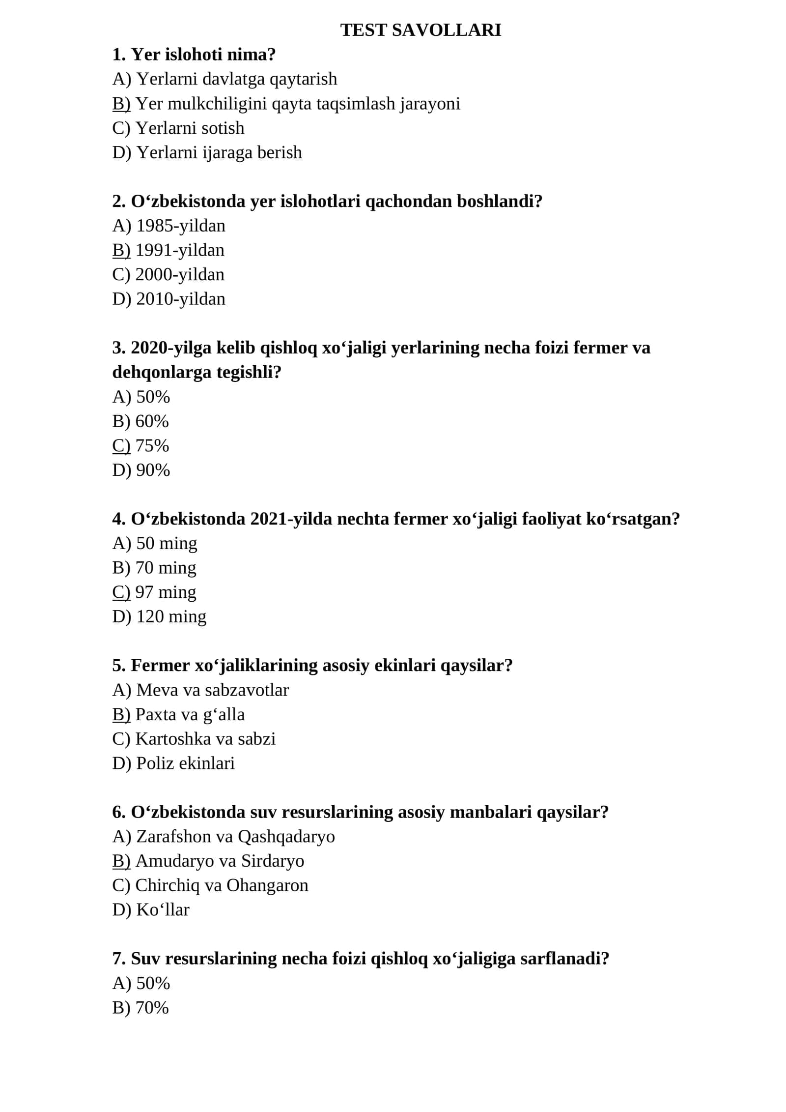 qishloq xojaligi Test 1