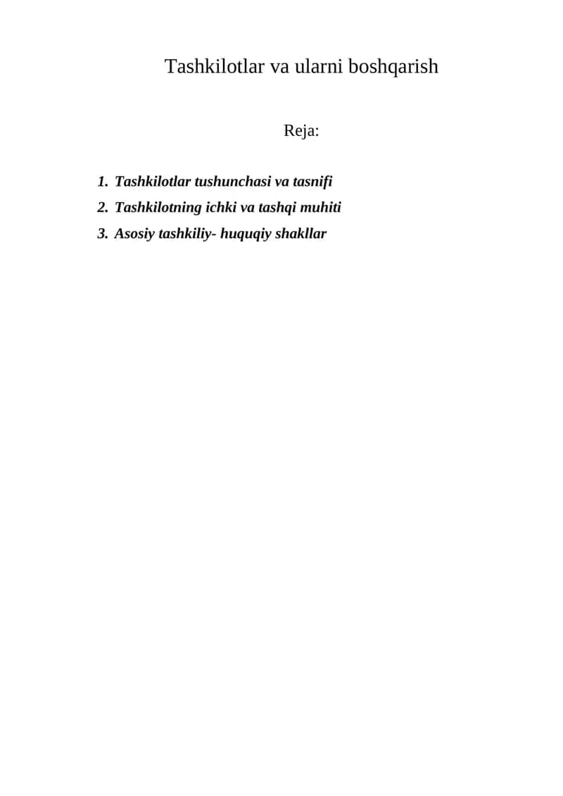 Tashkilotlar va ularni boshqarish 1