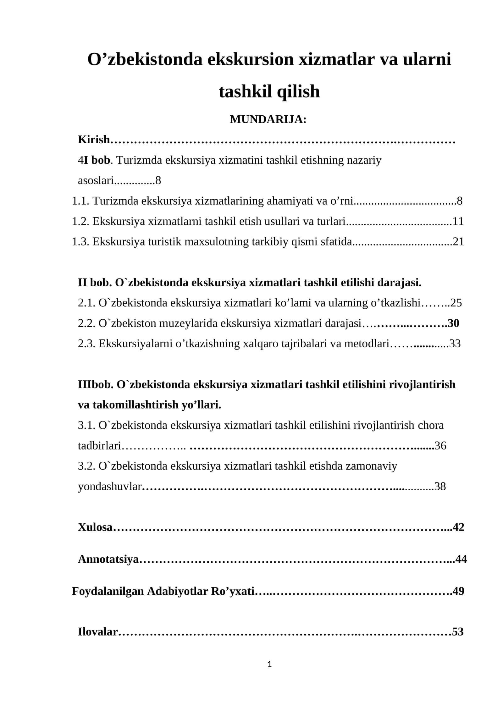 O’zbekistonda ekskursion xizmatlar va ularni tashkil qilish 1