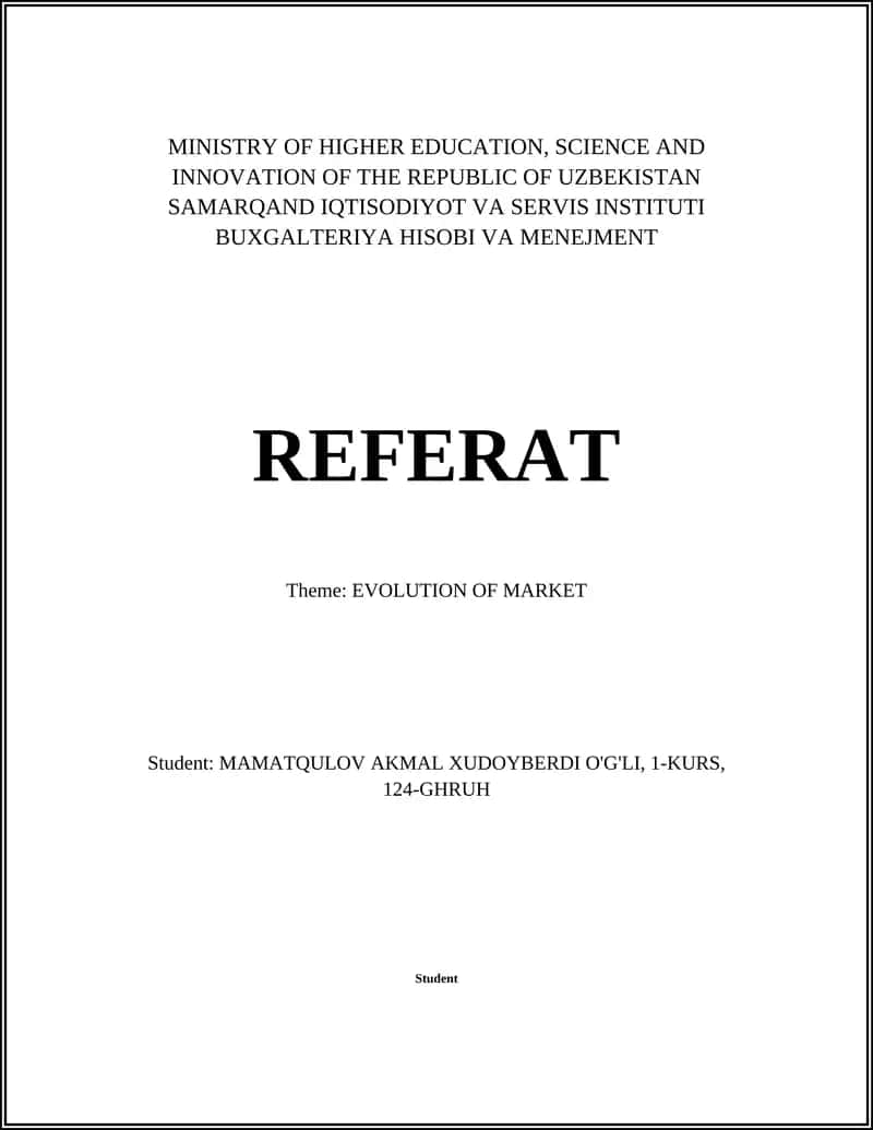 EVOLUTION OF MARKET 1
