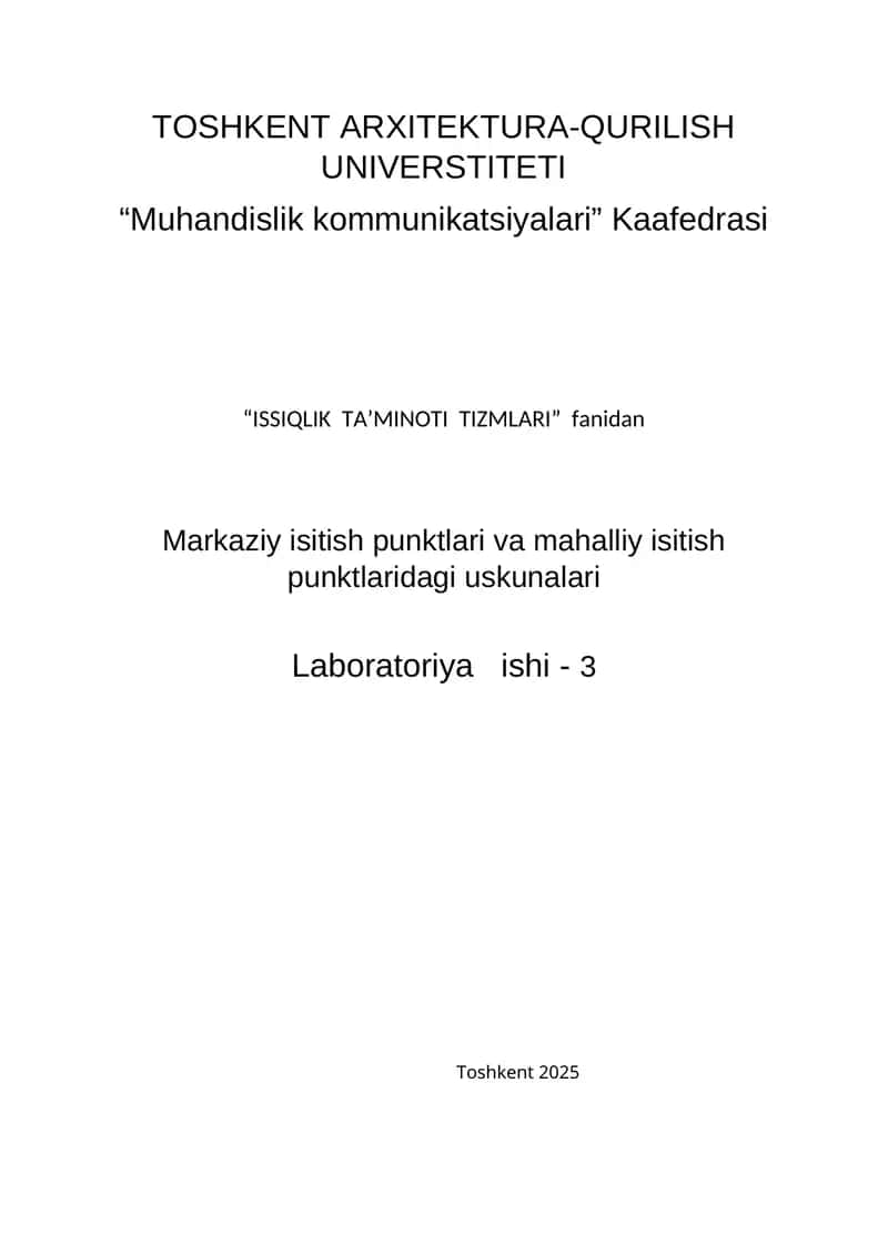 Markaziy isitish punktlari va mahalliy isitish punktlaridagi uskunalari 1