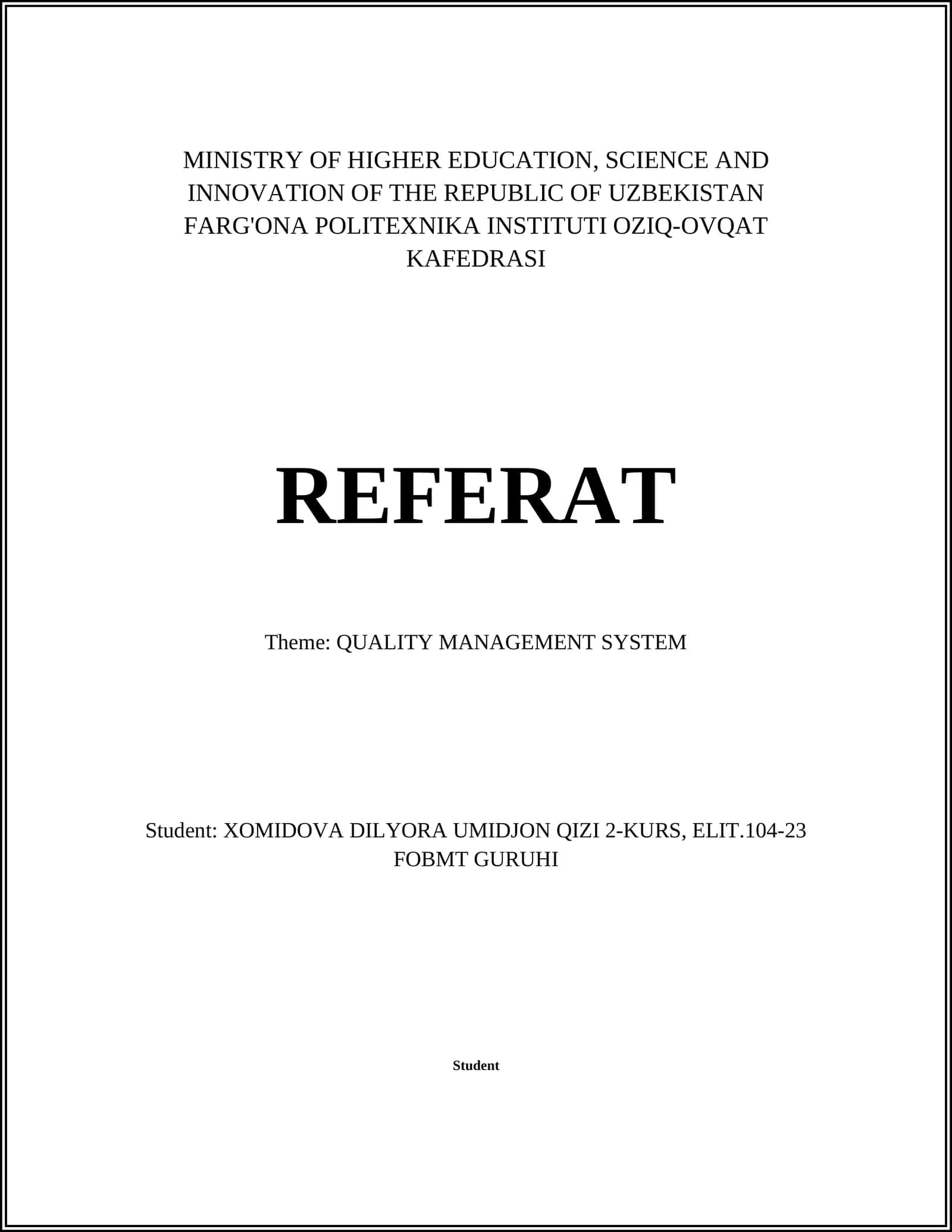QUALITY MANAGEMENT SYSTEM 1
