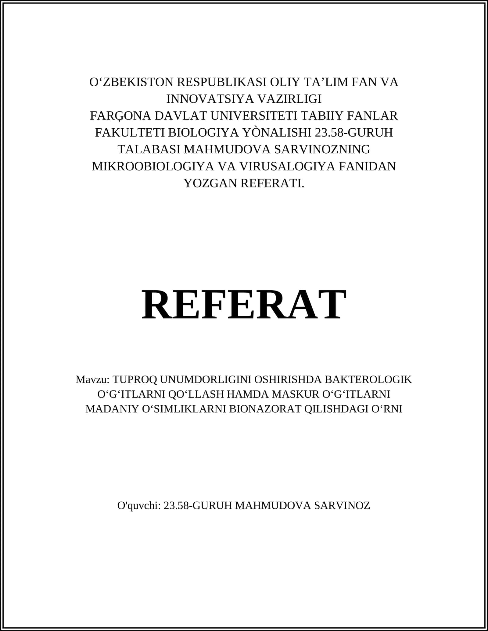 TUPROQ UNUMDORLIGINI OSHIRISHDA BAKTEROLOGIK OʻGʻITLARNI QOʻLLASH 1