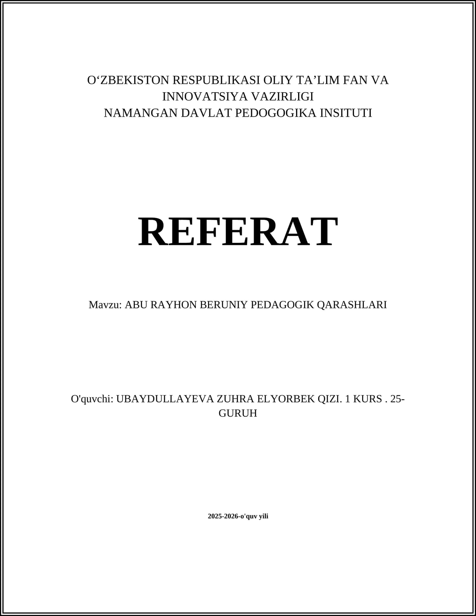 ABU RAYHON BERUNIY PEDAGOGIK QARASHLARI 1