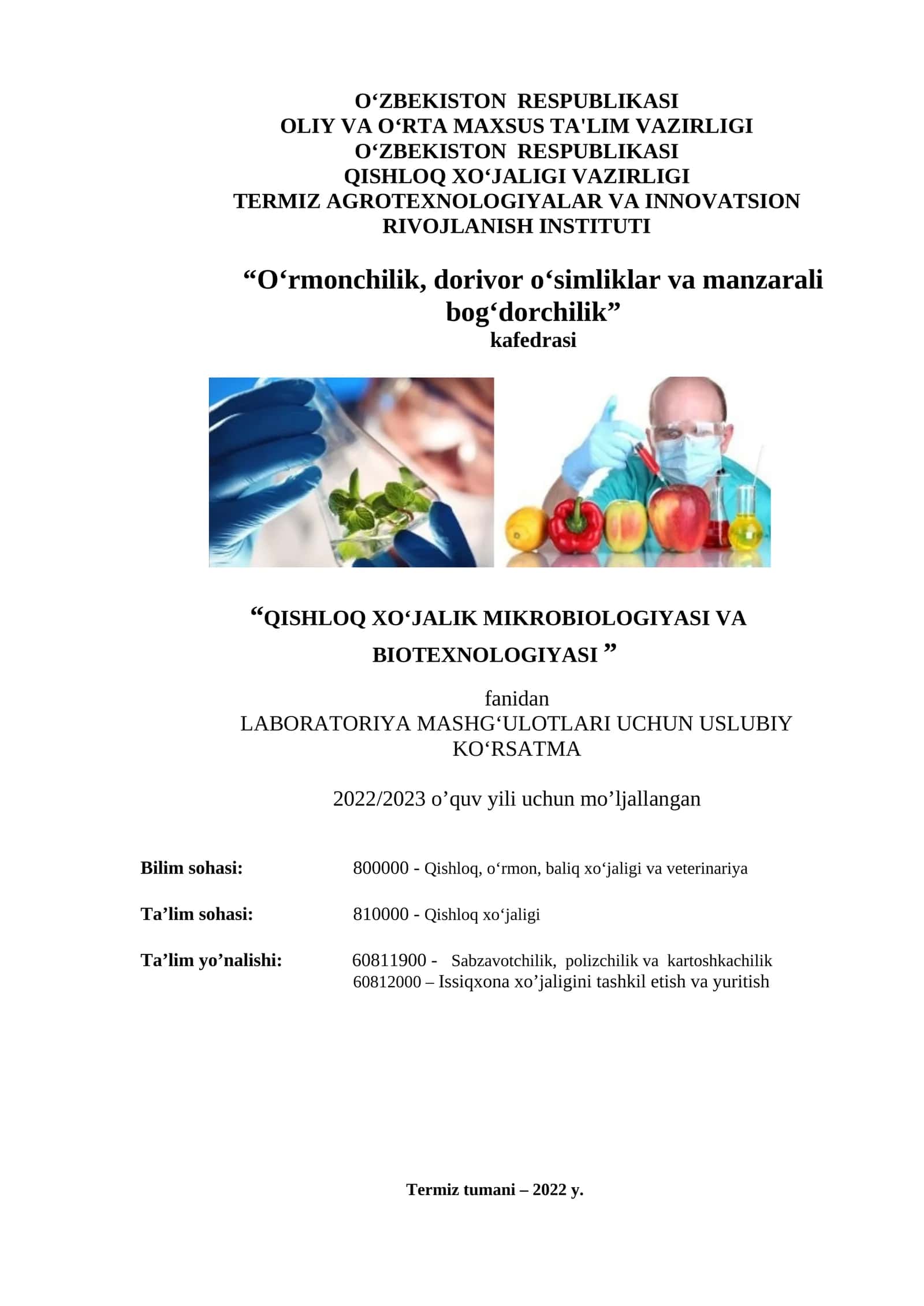 QISHLOQ XO‘JALIK MIKROBIOLOGIYASI VA BIOTEXNOLOGIYASI 1