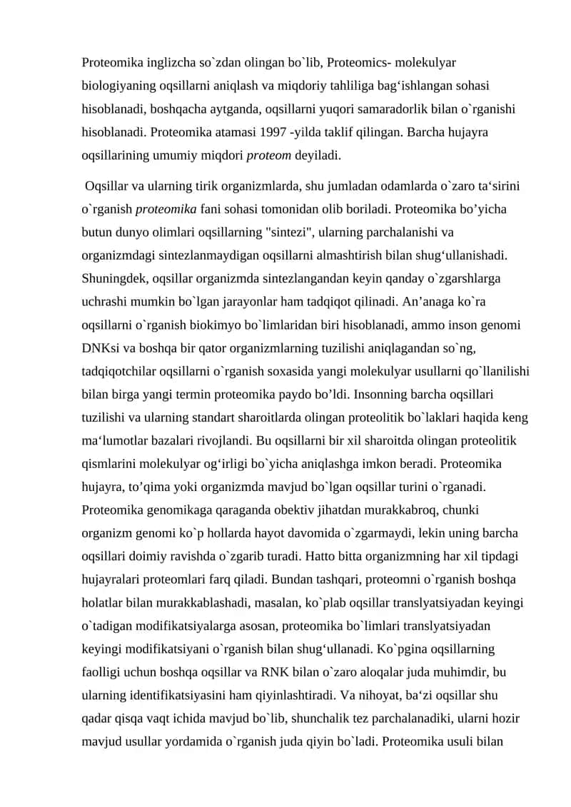 proteomika fani va uning istoqbollari 1